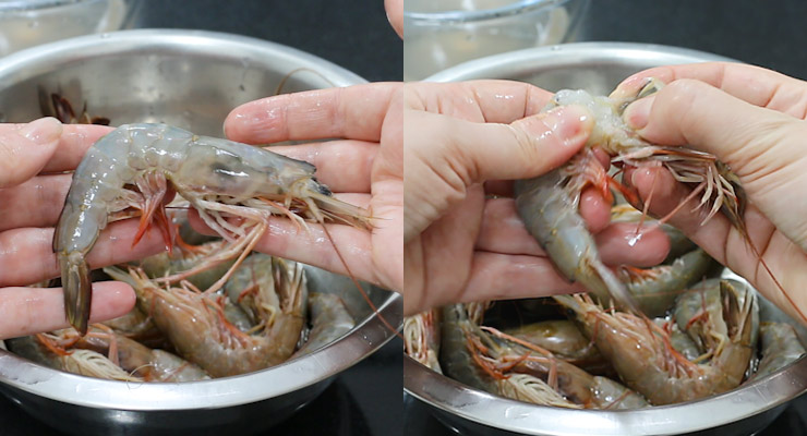 break off the shrimp head