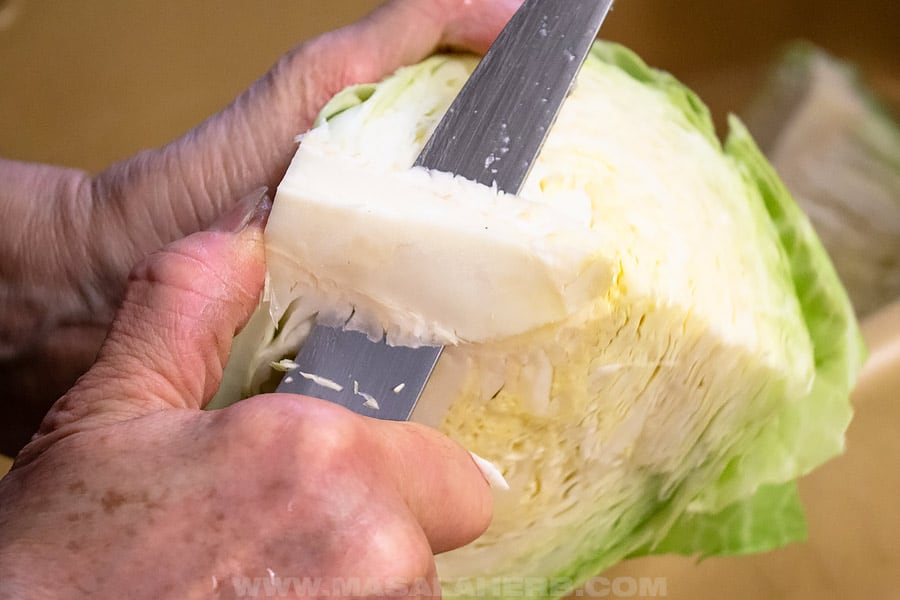cut cabbage heart off