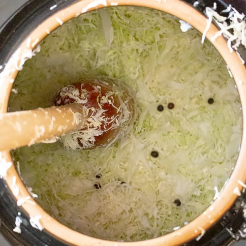 stomp shredded cabbage in crock pot fermenter
