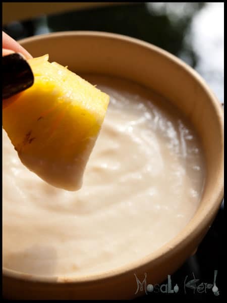 Fruit skewers and Coconut Joghurt dip #stepbystep #recipe masalaherb.com