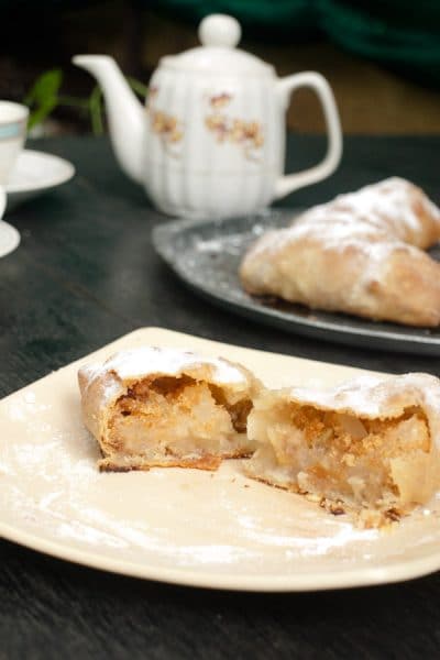 Strudel Dough Recipe - How to make Strudel Dough Pastry - Austrian Mini Apple Strudel - you can also stuff it with a savory or other sweet stuffings. see for ideas and how to make from scratch further below. www.masalaherb.com #recipe #pastry #austrian #masalaherb