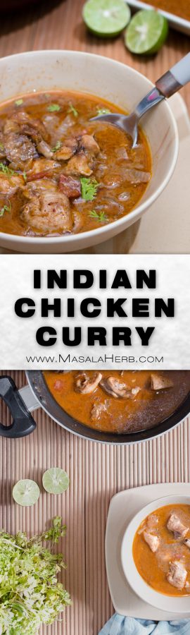Easy Indian Chicken Curry Recipe - how to make chicken curry with coconut milk [One-Pot+VIDEO] www.MasalaHerb.com