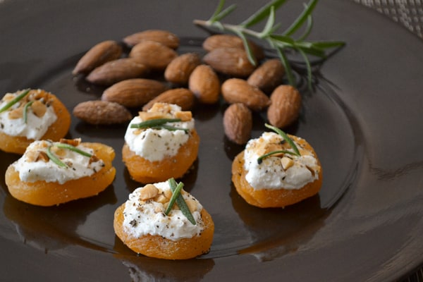 Apricot Canapés with Goat Cheese, Almonds and Rosemary