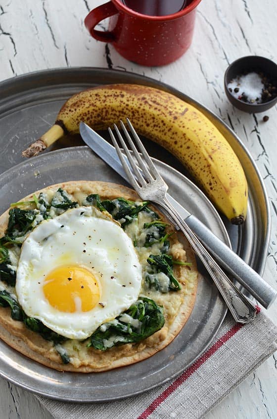 Breakfast Tostada {With Spinach + Hummus}