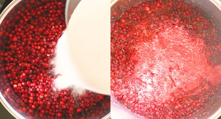 stir sugar into lingonberries and heat up