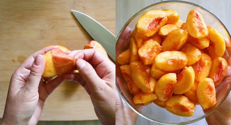 cut peaches and peel