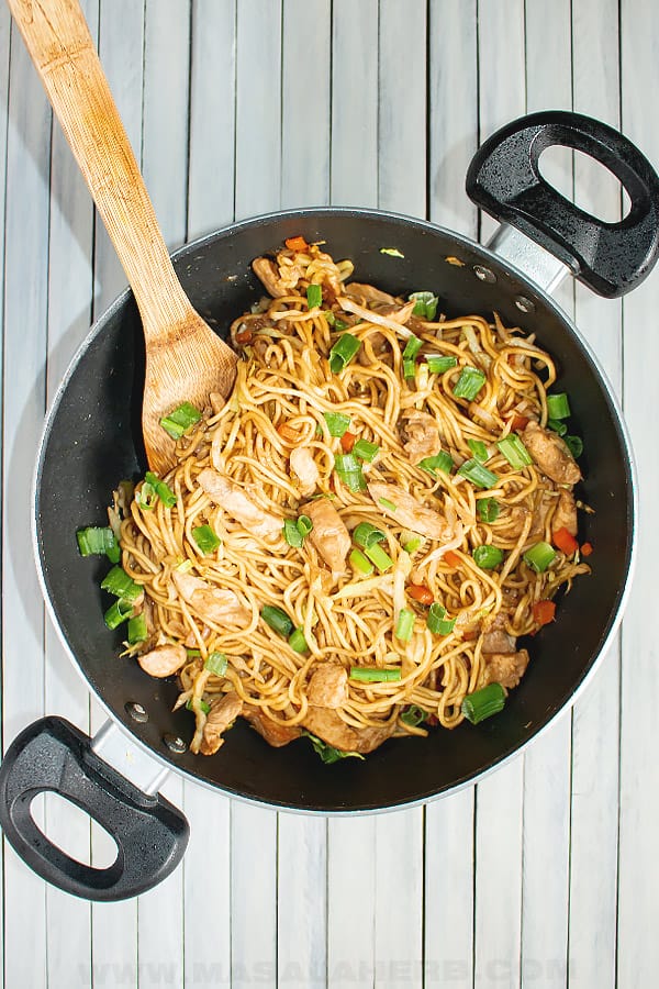 homemade Chinese takeout copycat in wok bird view