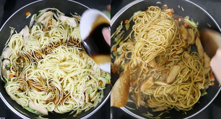 stir cooking Chinese noodles with stir fry sauce