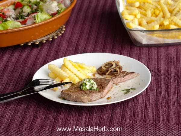 Scrumtpious medium pan-fried beef steak with herb butter recipe - Cooked in 10 minutes!