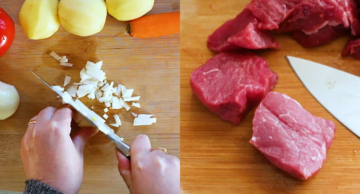 prep vegetables and beef