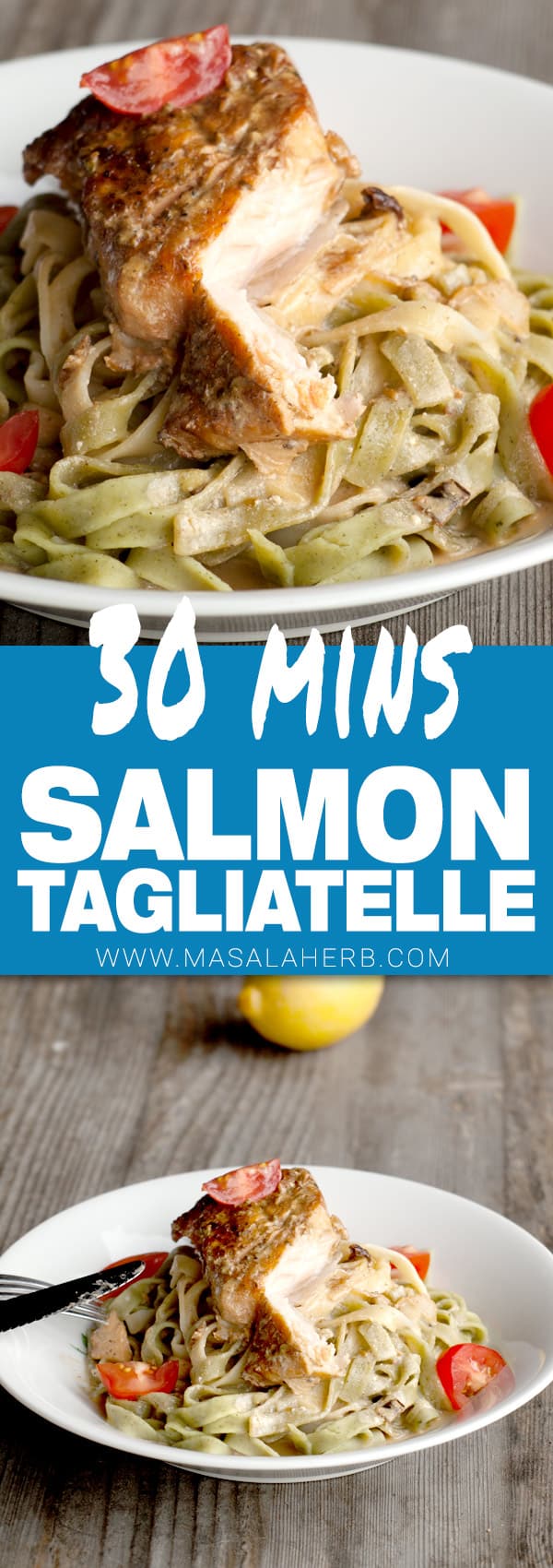 30 Minutes Pan-Fried Salmon in White Wine Sauce with Tagliatelle Pasta Recipe. 