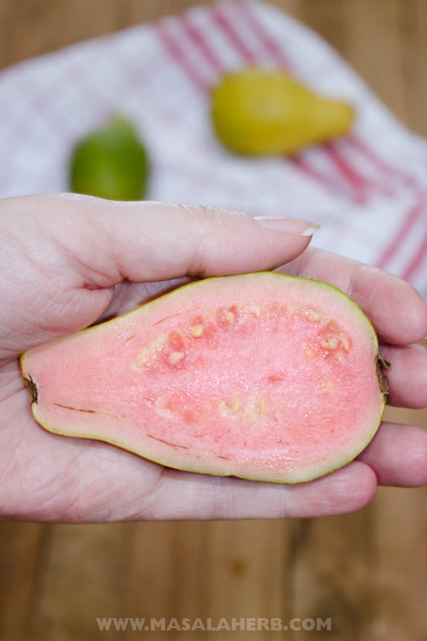 Guava Cheese Recipe aka Guava Paste Vegan [+Video] what are Guavas? how to eat Guava? Guavas health benefits. Guavas juice. Guava Jam. www.MasalaHerb.com #masalaherb #tropicalfruits #vegan #sweets