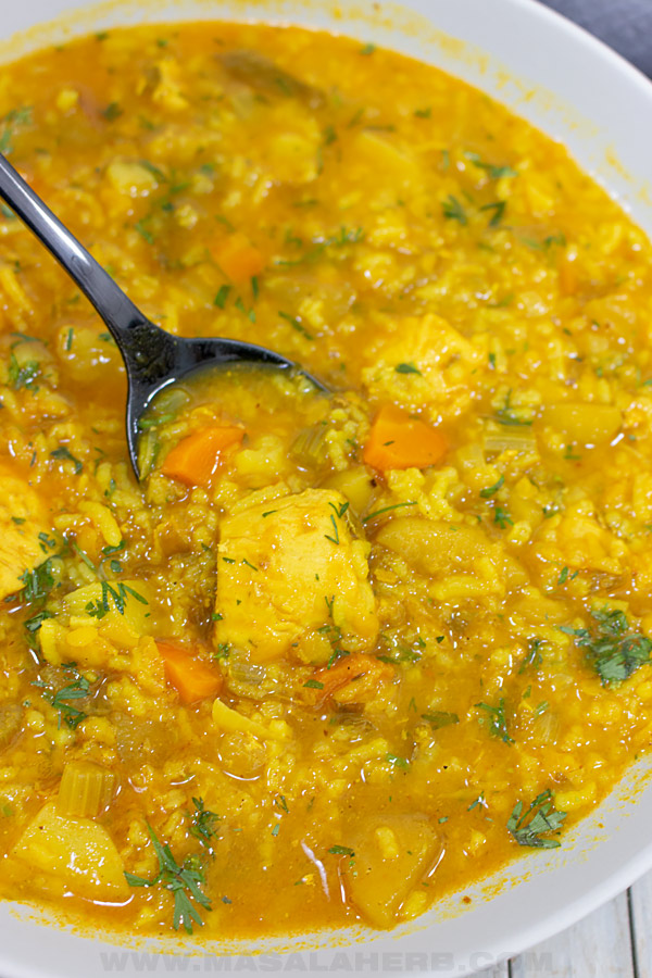indian soup with lentils and chicken