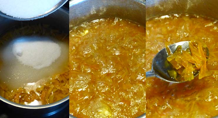boil orange peel with sugar