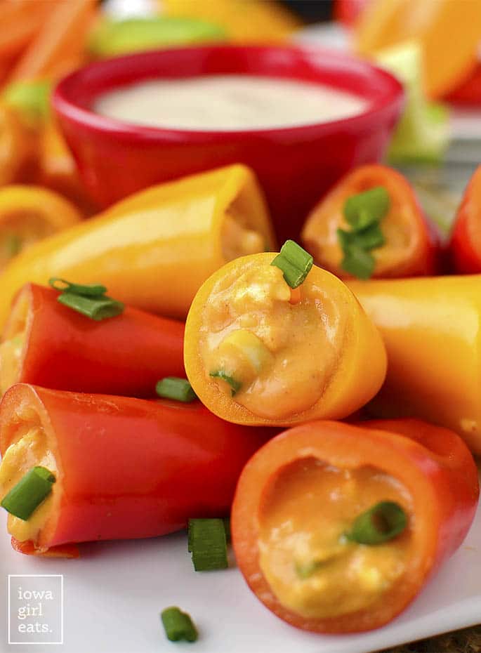 Buffalo Hummus Stuffed Sweet Pepper Poppers