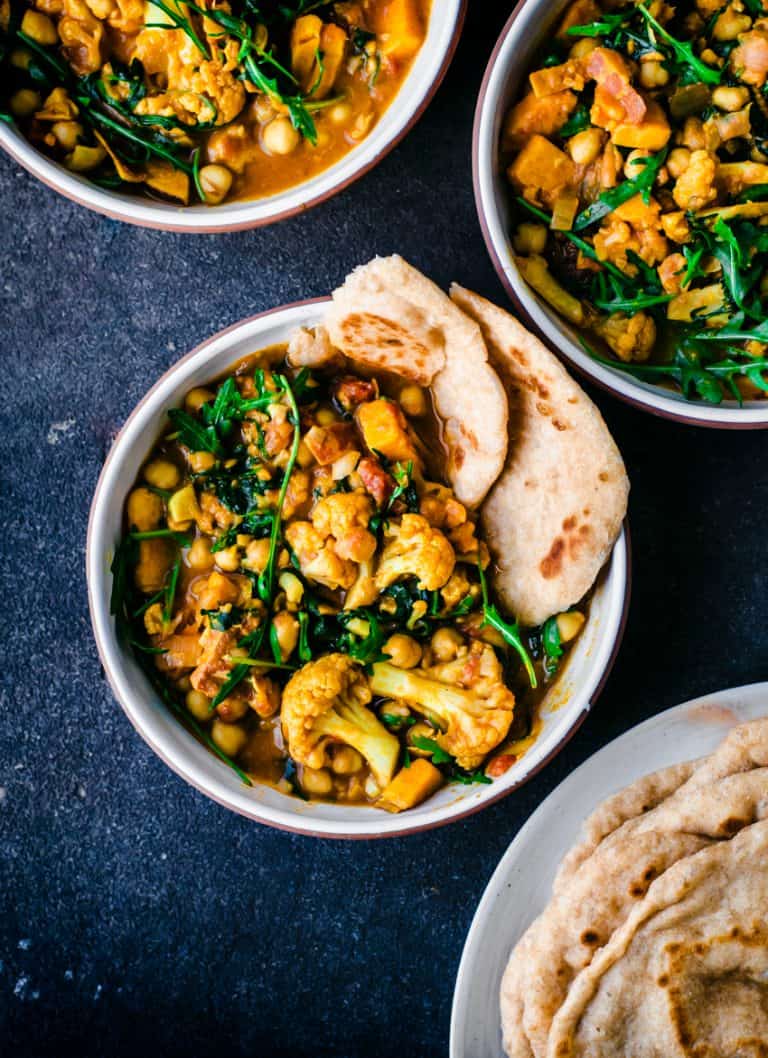 +15 Indian Cauliflower Recipes - Cauliflower, Sweet Potato, and Chickpea Curry
