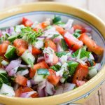 Easy Shirazi Salad - Refreshing Persian Salad Recipe - cucumber, tomato, onion and fresh herbs makes this salad with a light tart dressing a refreshing side dish during the hot summer days. Serve with meat kebabs, bbq, steak, pilaf, flat bread. www.MasalaHerb.com #salad #persian #herbs