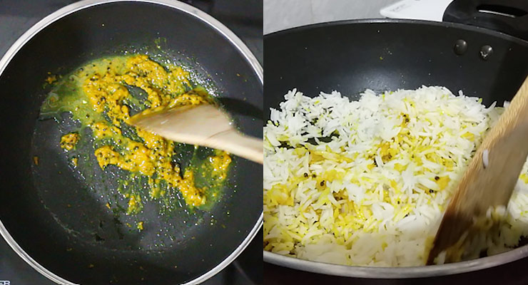 take from heat and add in lemon juice. Mix in cooked rice.