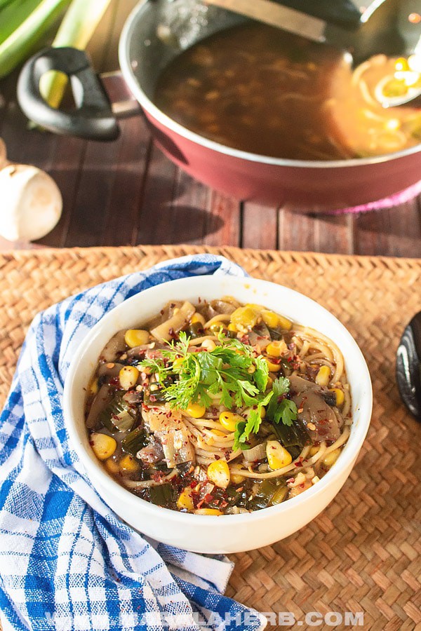 Easy Hot and Sour Soup with Noodles and Sweet Corn
