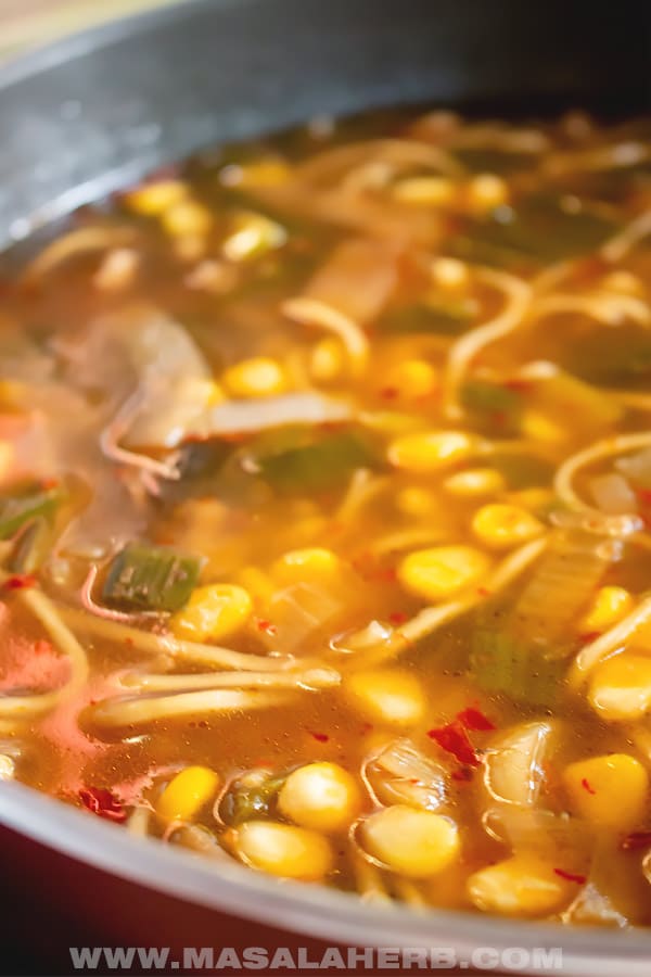 Easy Hot and Sour Soup with Noodles and Sweet Corn