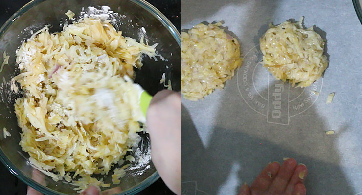 Combine ingredients. Shape mass into a ball and then press down to flatten.