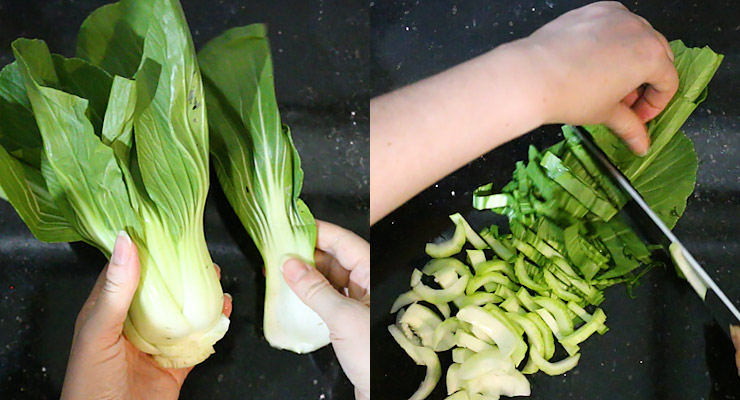 wash bok choy and slice