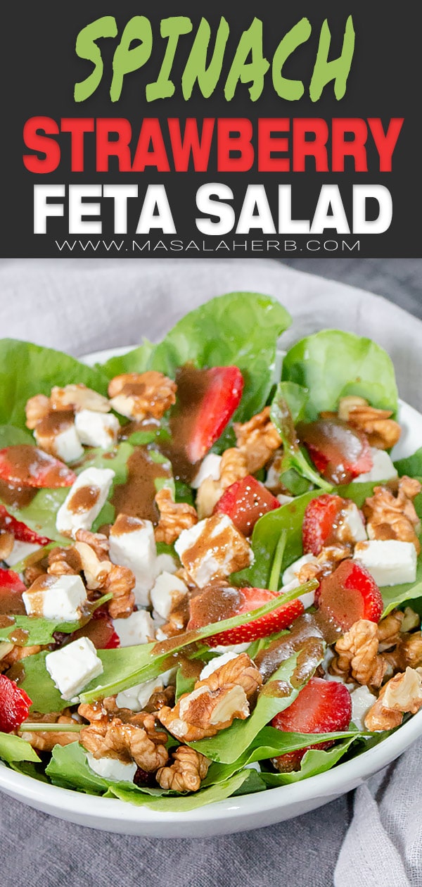 Balsamic Spinach Strawberry Feta Salad with Walnuts