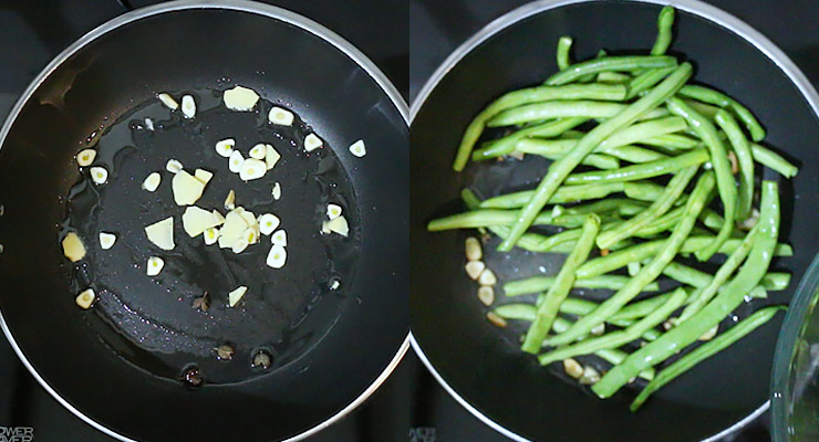 stir cook fresh garlic and green beans