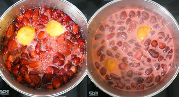 cooking strawberry jam until set