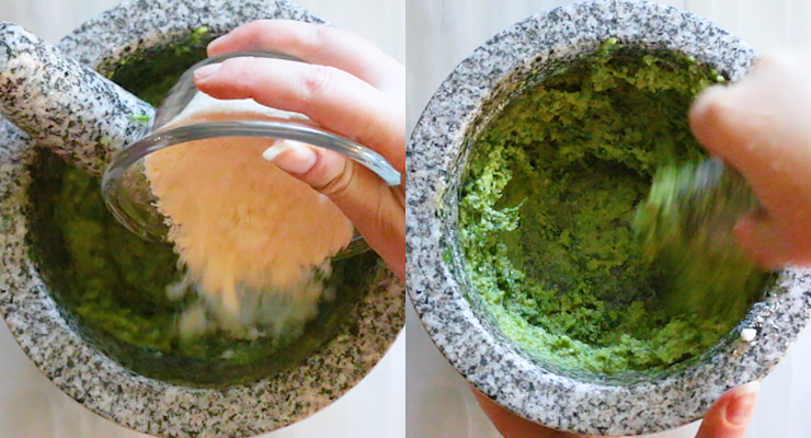 add parmesan and grind to a smooth pesto