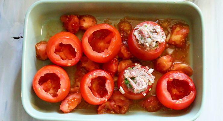 hollow out tomato and stuff with meat filling