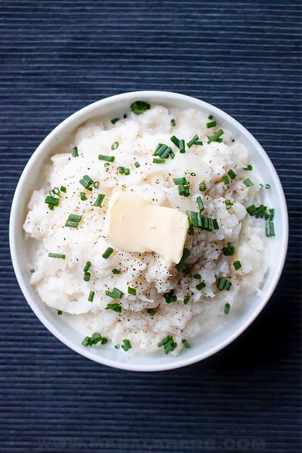 mashed turnips garnished with chives and butter