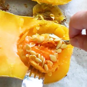 take out seeds from butternut squash