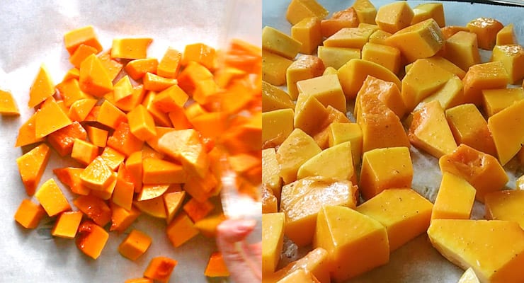 spread butternut squash over sheet pan