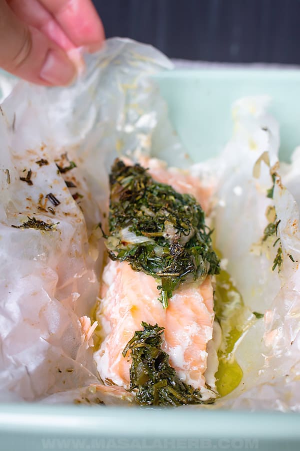 Salmon cooked in Parchment with Herbs