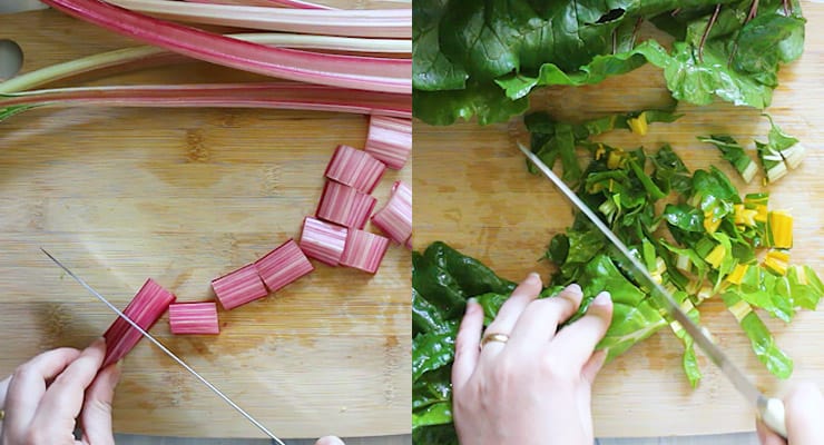 cut swiss chard stalks and leaves