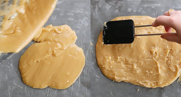 pour caramel over butter paper and spread out