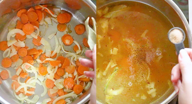 sautee onion and carrot. seasoning of soup