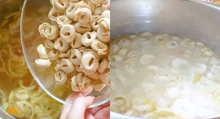 tortellini added to soup, tortellini cooking