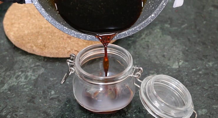 pour sauce into jar