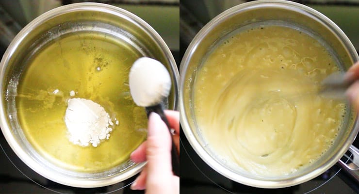 melt butter and add flour to create roux