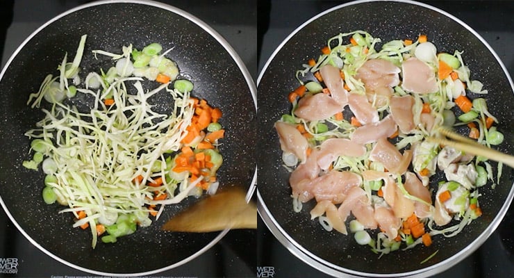stir cook vegetables and chicken