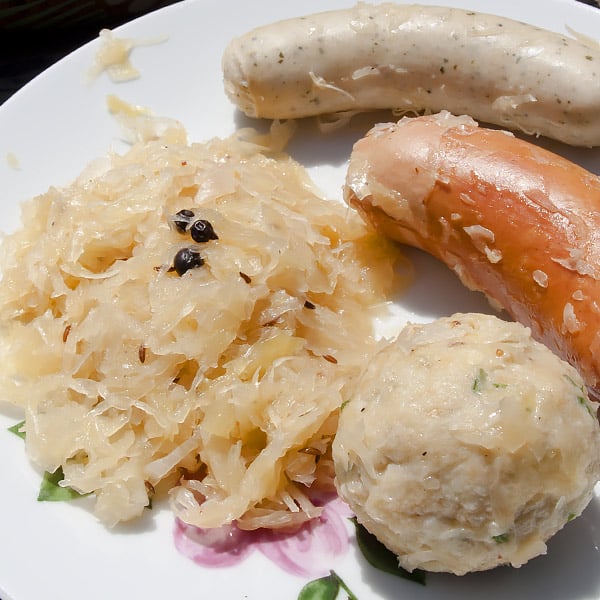 Cooked Sauerkraut with dumplings and sausages