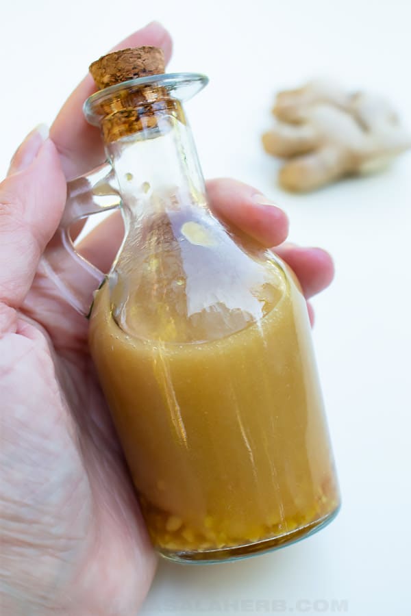 ginger flavored dressing with peanut oil in a bottle
