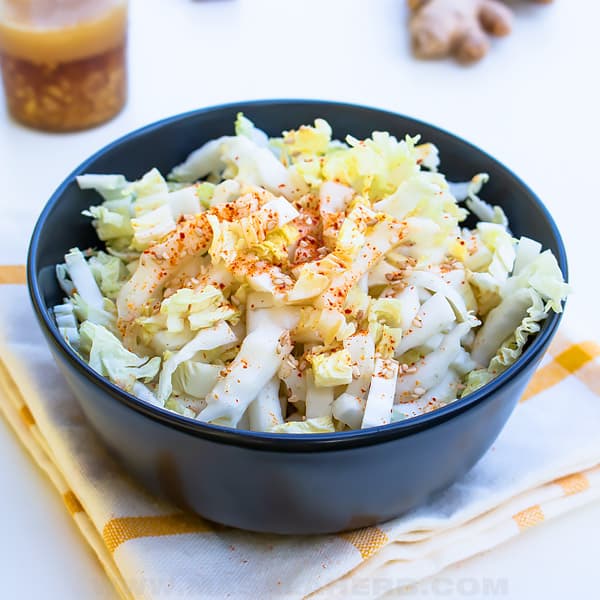 serving of napa cabbage with ginger dressing