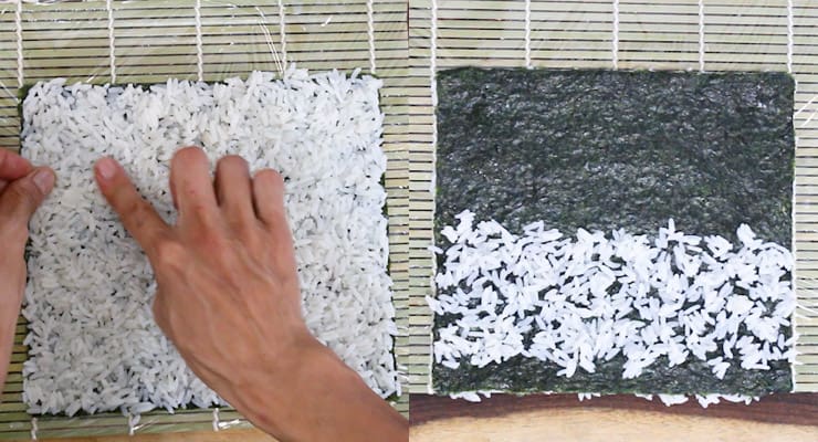 spread rice over nori