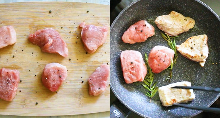 season pork medallions and pan sear