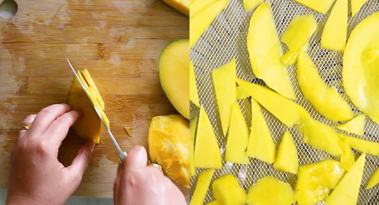 slice mango and spread over tray