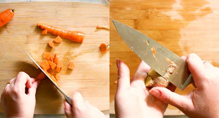 cut carrot and peel ginger