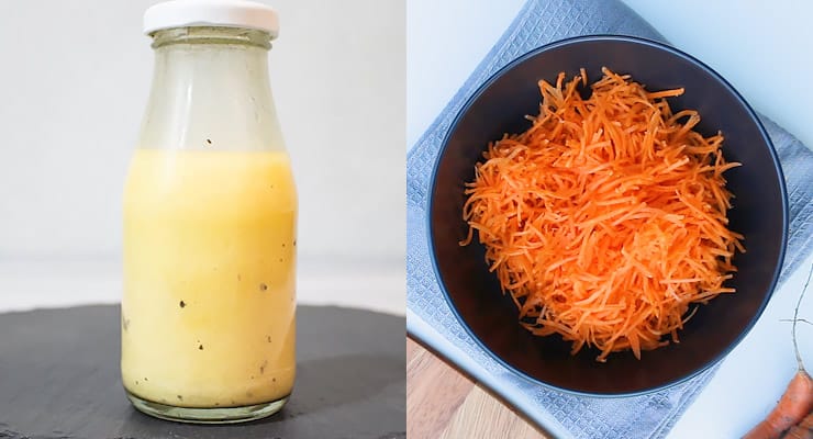 prepare vinaigrette and pour over shredded carrots